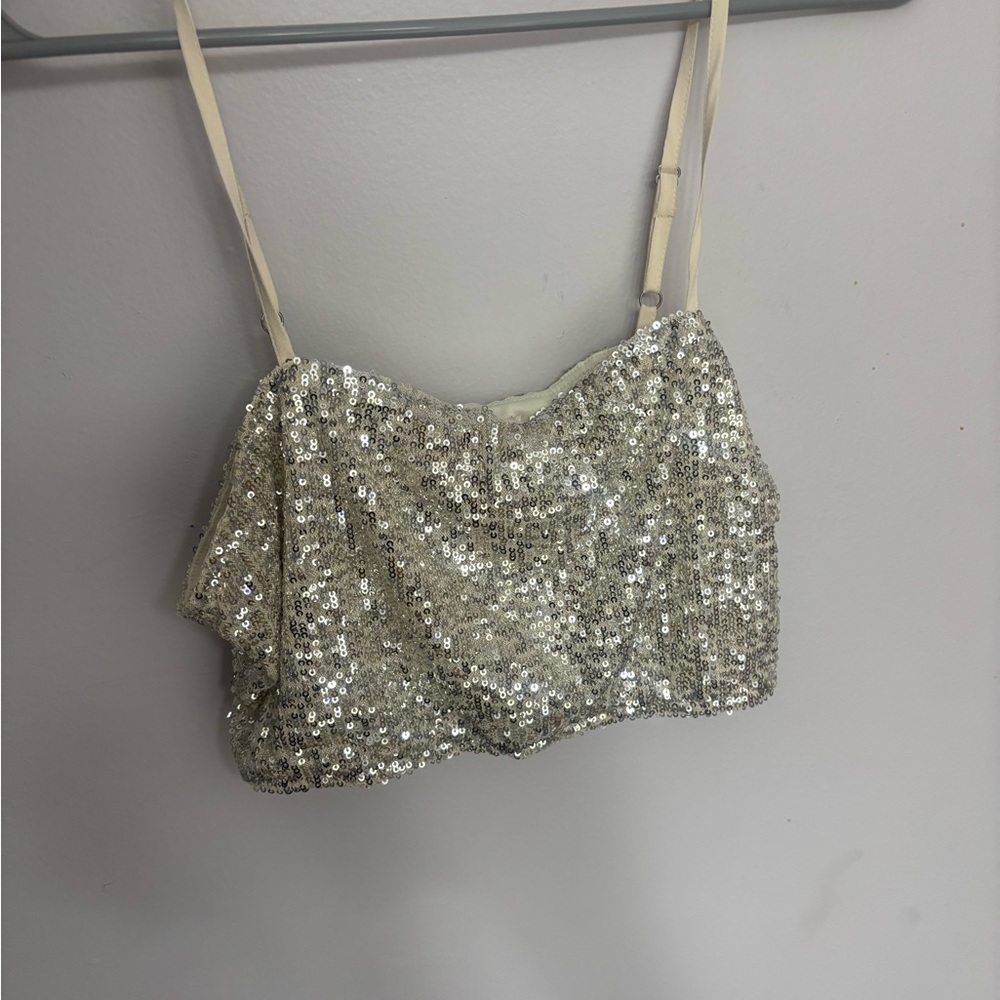 Gianni Bini Cream Sequin Crop Camisole
